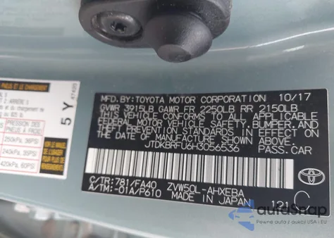 2017 Toyota Prius z USA, uszkodzony, nr VIN JTDKBRFU6H3056536